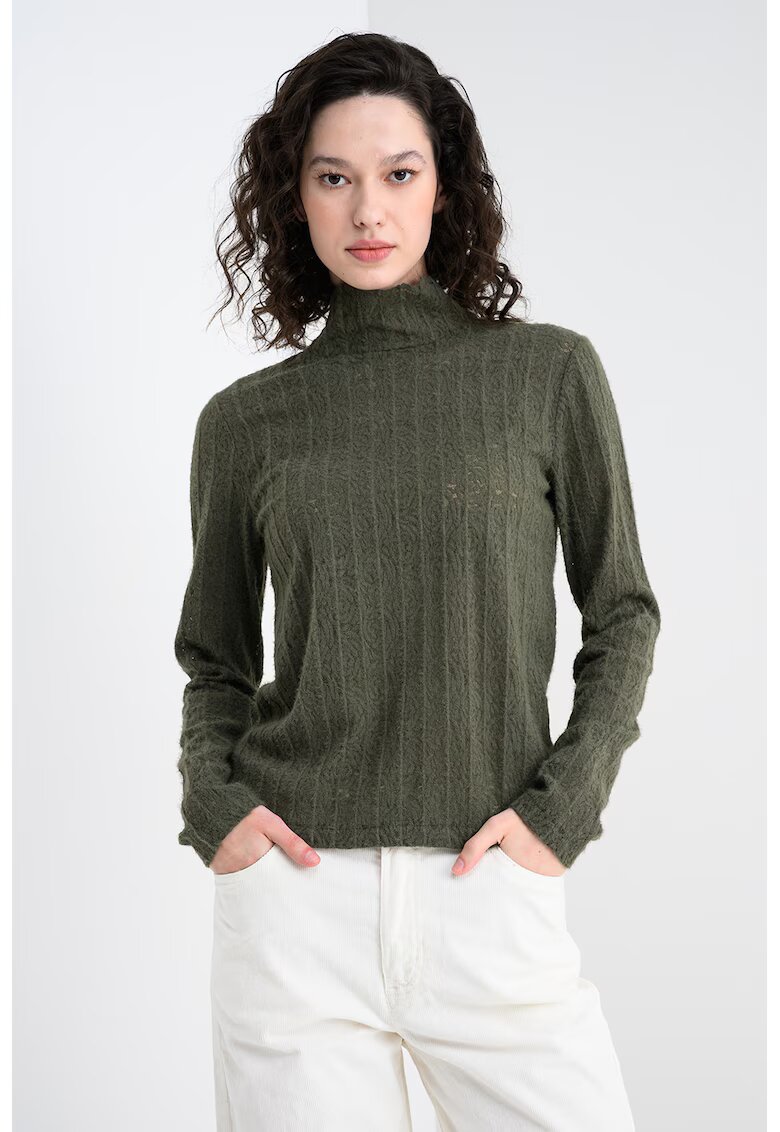 United Colors of Benetton Pulover striat cu guler - Kaki inchis