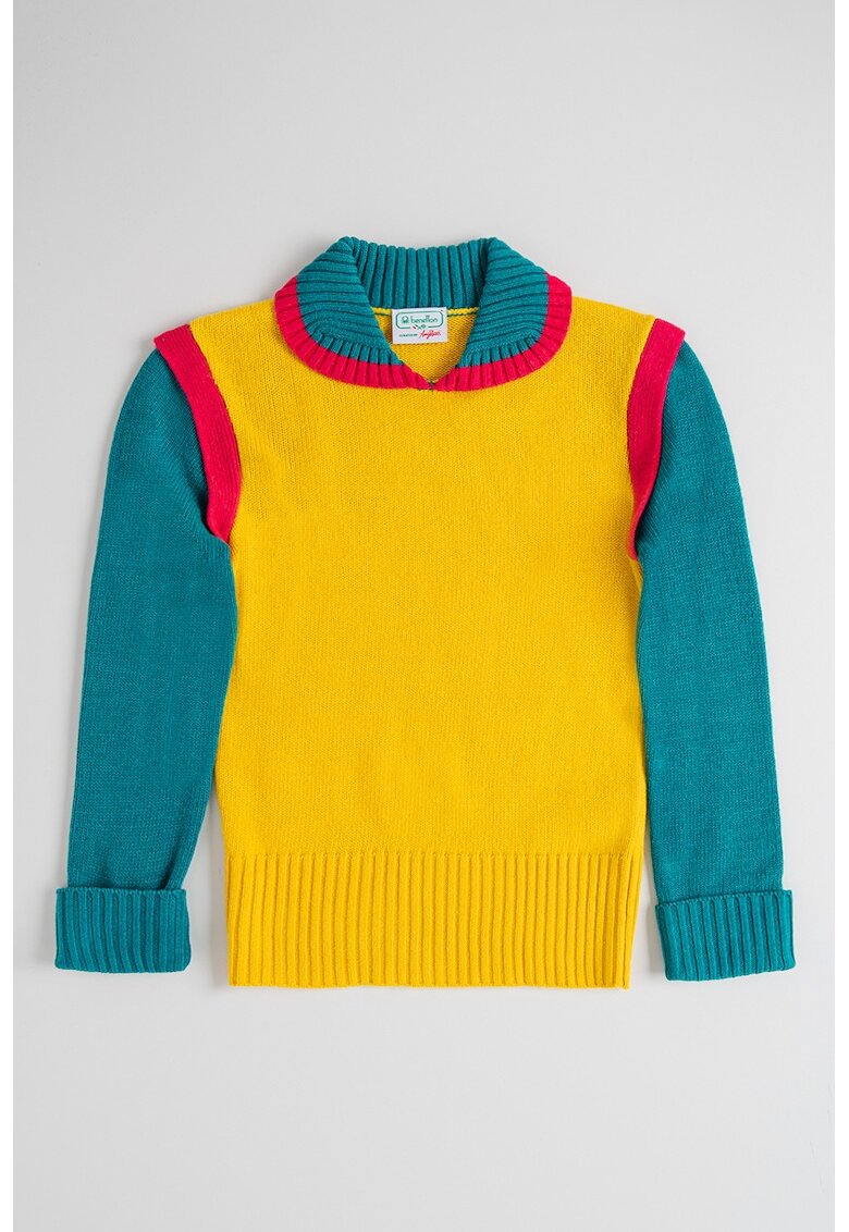 United Colors of Benetton Pulover tricotat fin - Fucsia/Galben sofran/Verde aquamarin