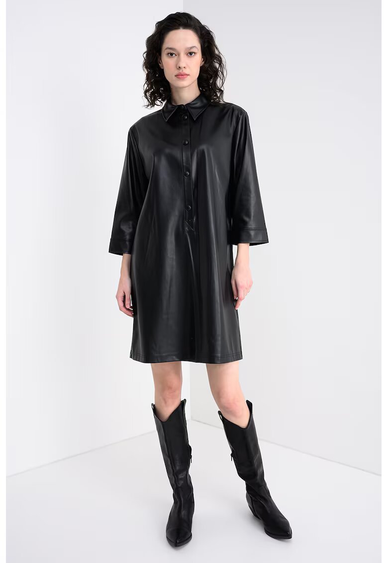 United Colors of Benetton Rochie de piele ecologica cu maneri 3/4 - Negru