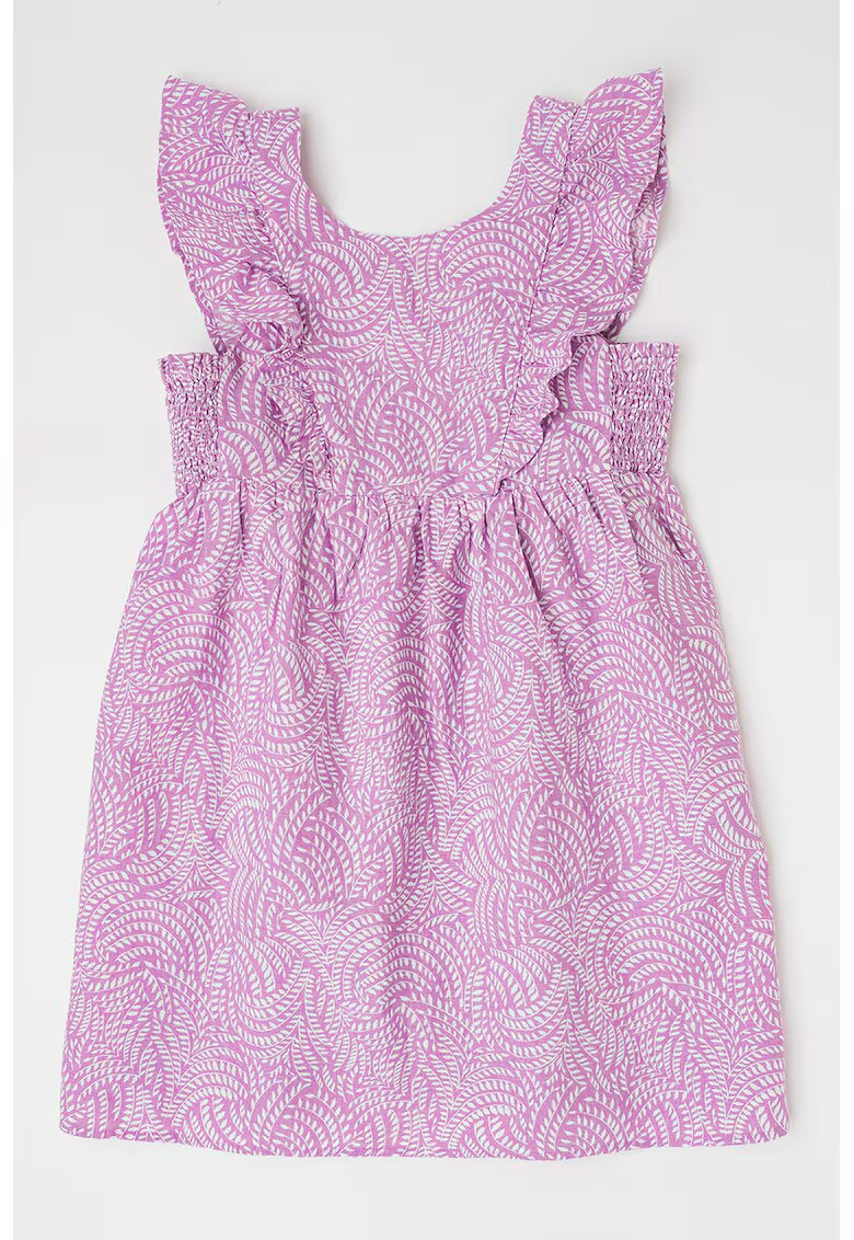 United Colors of Benetton Rochie din amestec de in cu model si volane - Alb/Lila pal