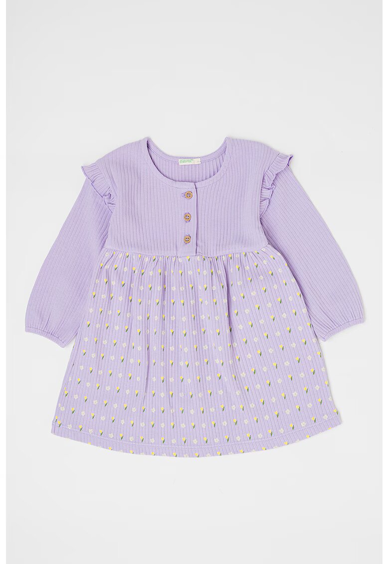 United Colors of Benetton Rochie evazata cu model floral - Galben pai/Lila/Verde aquamarin