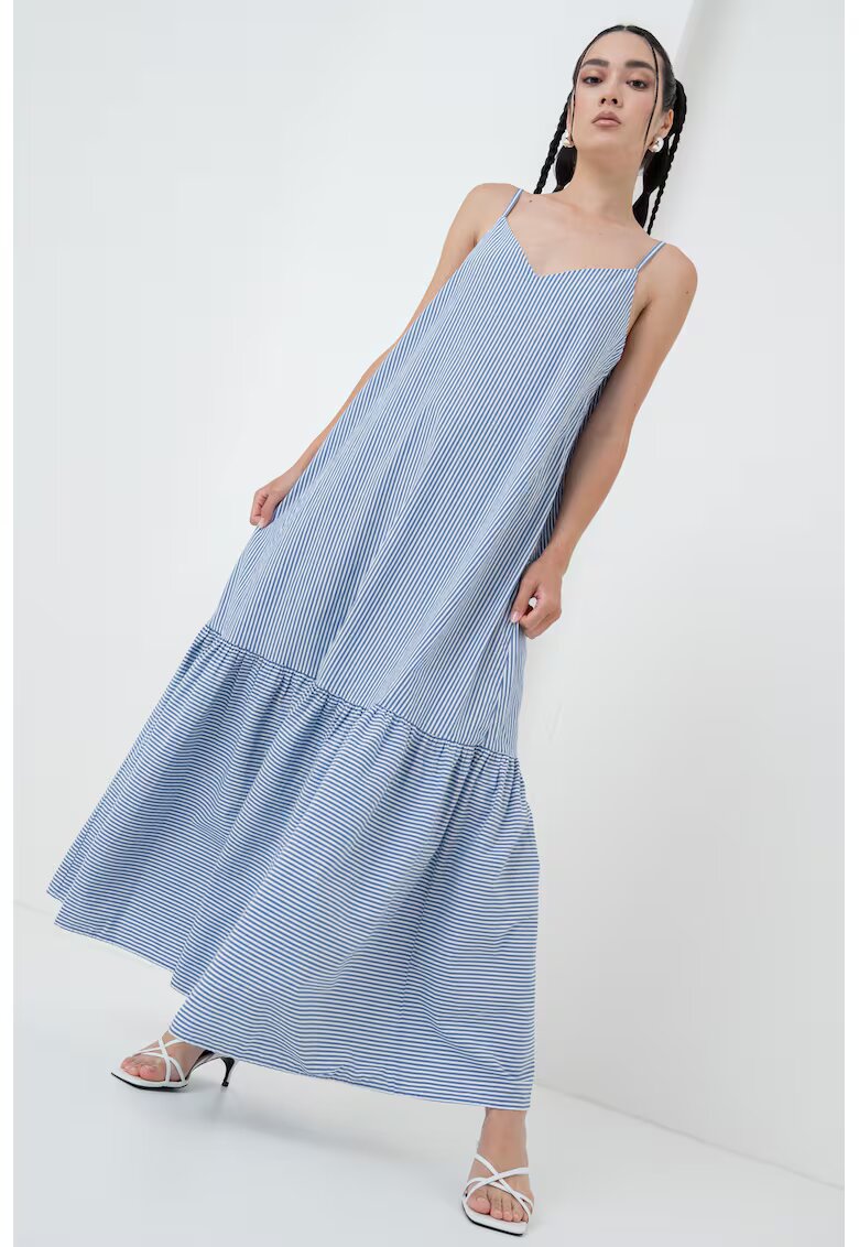 United Colors of Benetton Rochie lunga cu model in dungi - Alb/Bleumarin