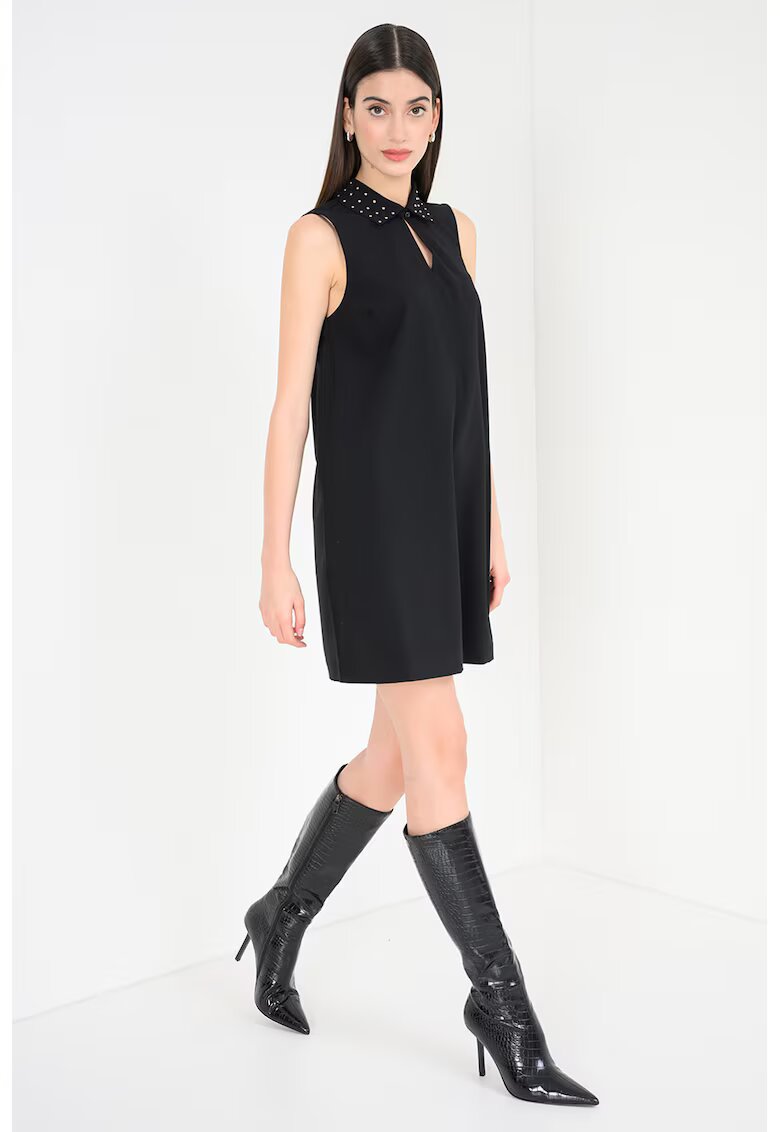 United Colors of Benetton Rochie scurta cu aplicatie din strasuri pe guler - fara maneci - Negru