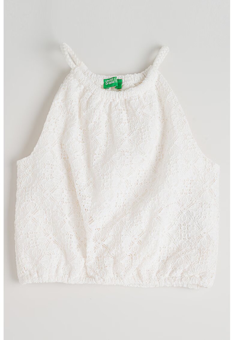 United Colors of Benetton Top din dantela cu decolteu american - Alb
