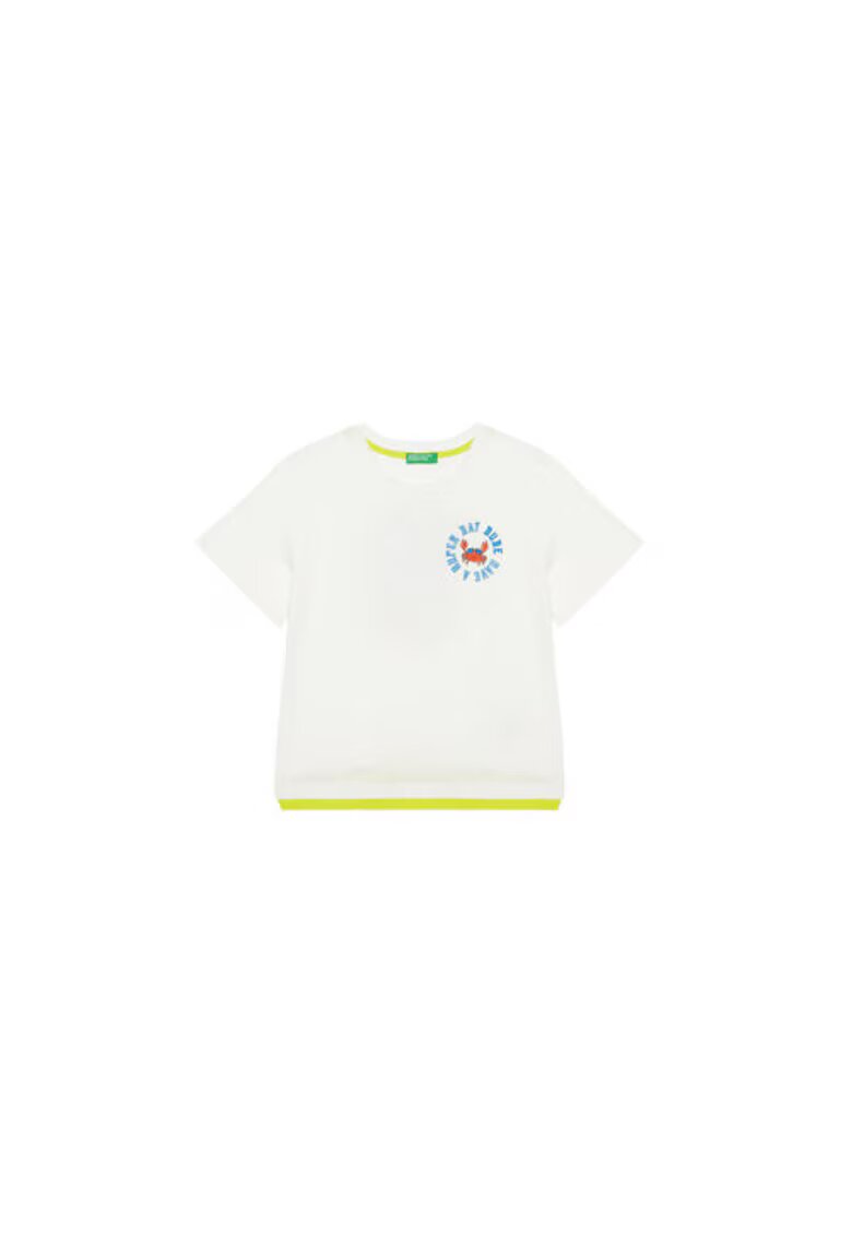 United Colors of Benetton Tricou baieti 3SLUG10JF - Bumbac - Ecru - Ecru