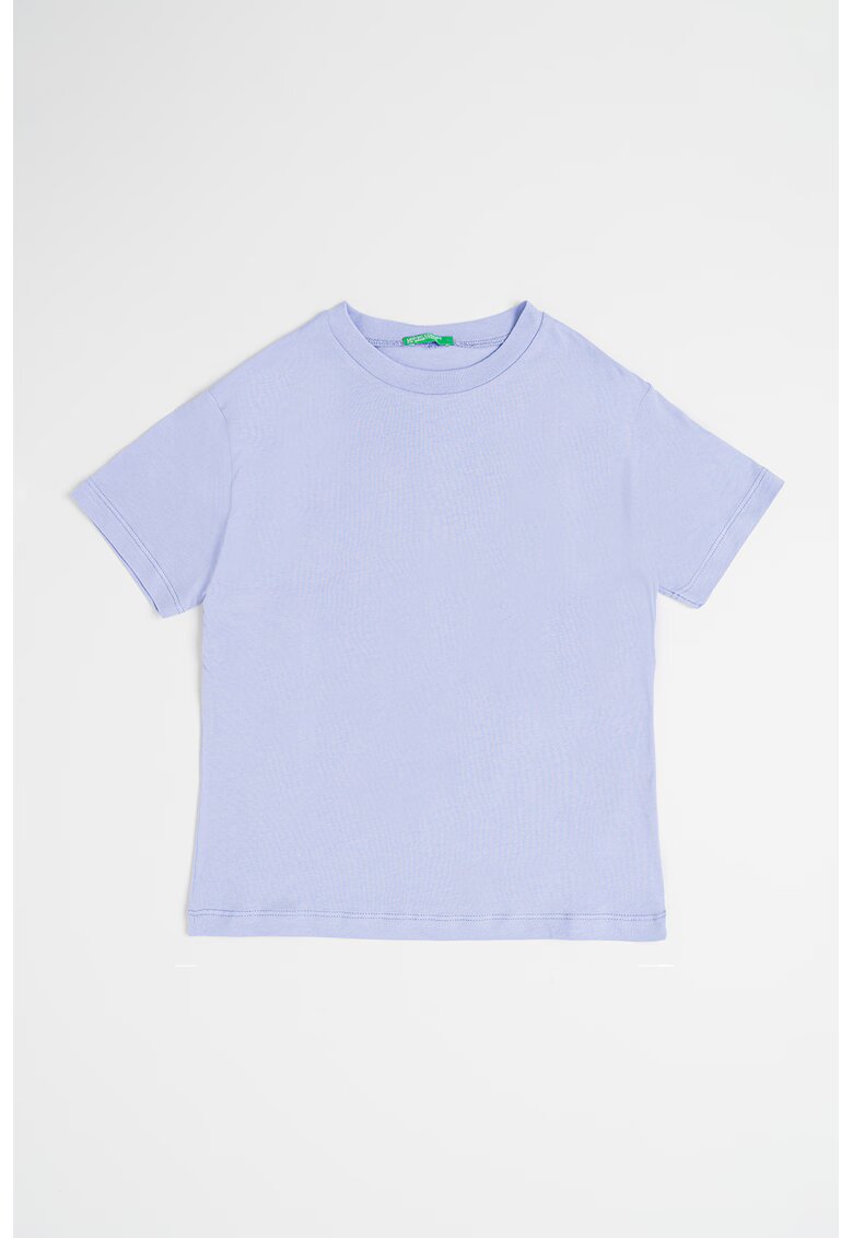 United Colors of Benetton Tricou cu decolteu la baza gatului si imprimeu - Albastru pastel/Lila