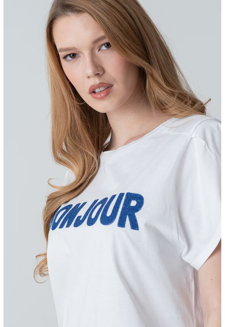 United Colors of Benetton Tricou cu imprimeu logo - Albastru inchis/Alb murdar