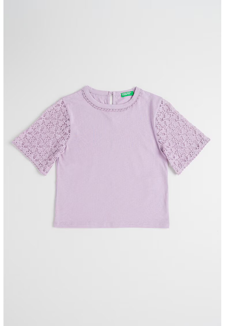 United Colors of Benetton Tricou cu maneci din dantela florala - Lila