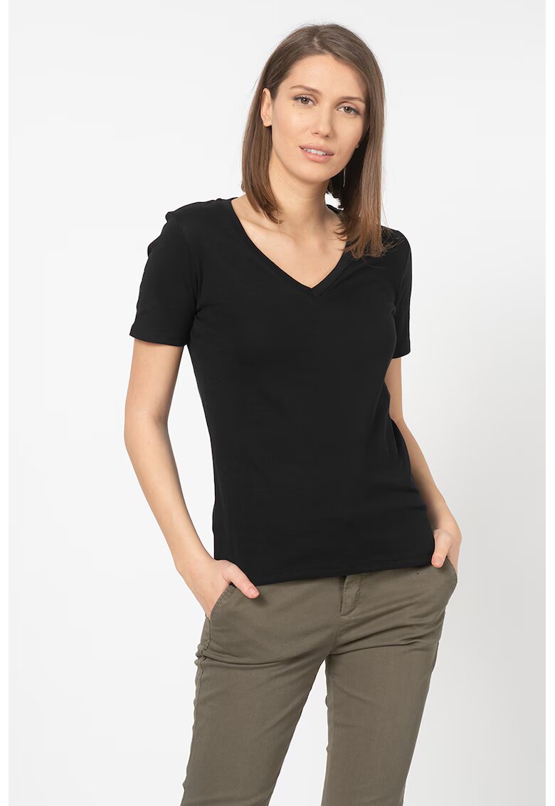 United Colors of Benetton Tricou de bumbac cu decolteu in V - Negru