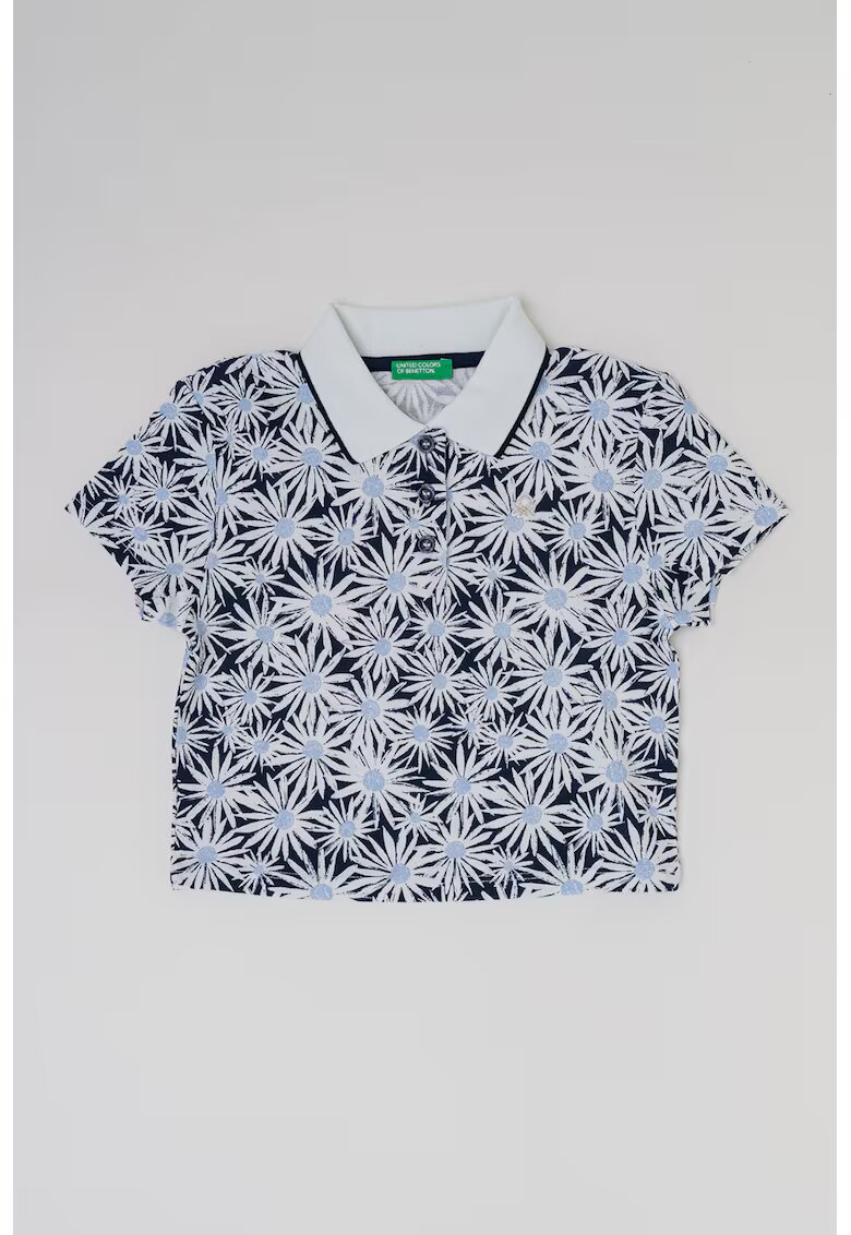 United Colors of Benetton Tricou polo cu imprimeu grafic - Alb/Bleumarin