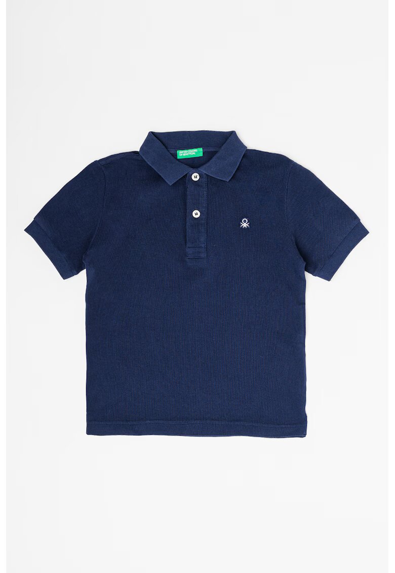United Colors of Benetton Tricou polo din bumbac pique cu aplicatie logo discreta - Bleumarin