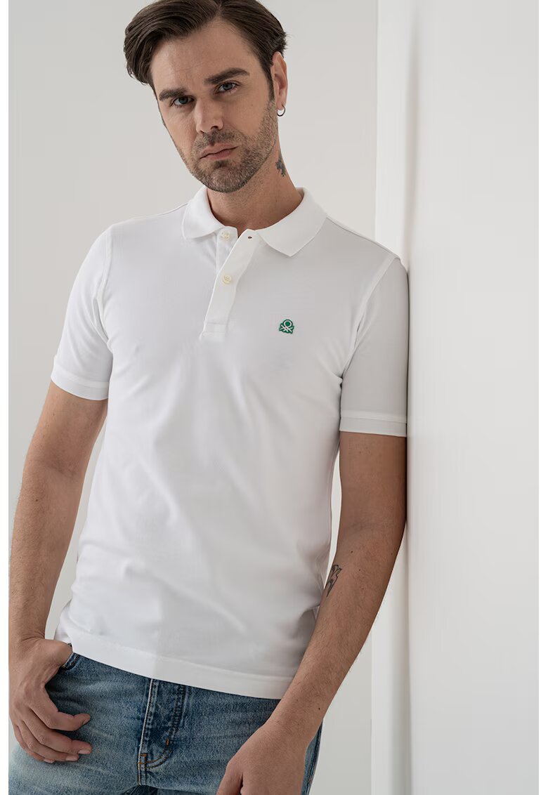 United Colors of Benetton Tricou polo slim fit din amestec de bumbac - Alb