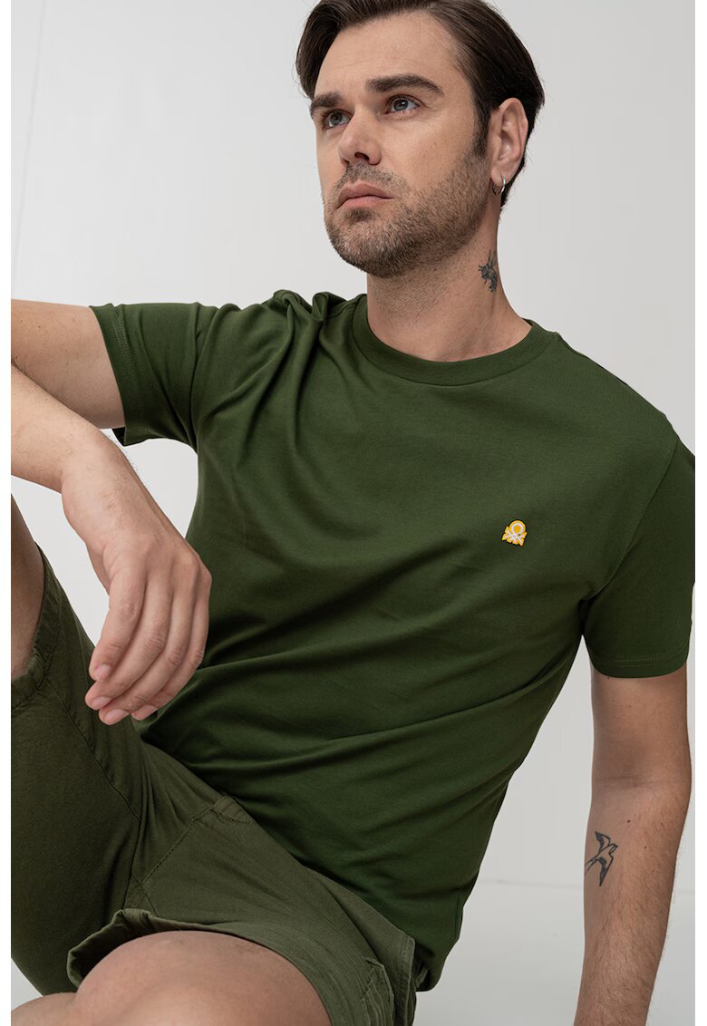 United Colors of Benetton Tricou regular fit cu decolteu la baza gatului - Verde englez