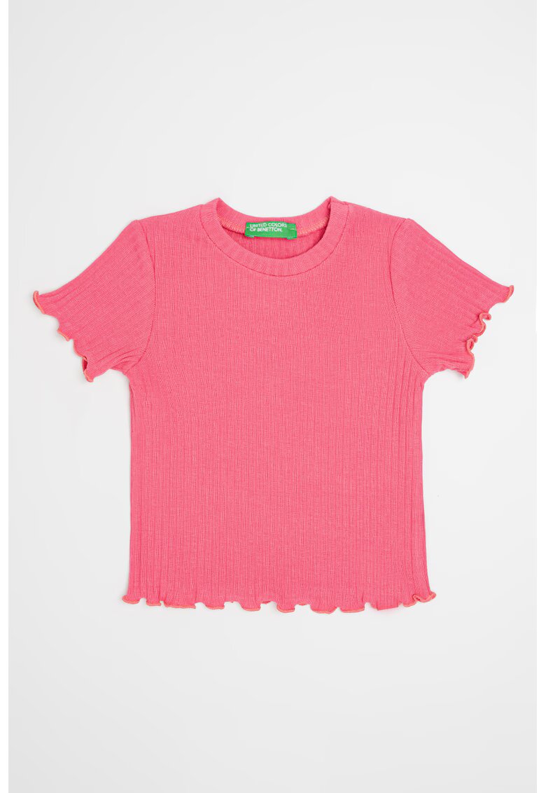 United Colors of Benetton Tricou striat cu terminatii valurite - Roz pastel