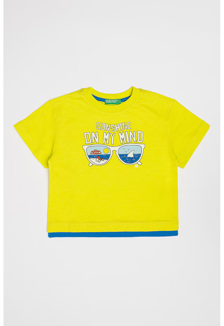 United Colors of Benetton Tricou supradimensionat din bumbac - Alb/Albastru royal/Verde fistic