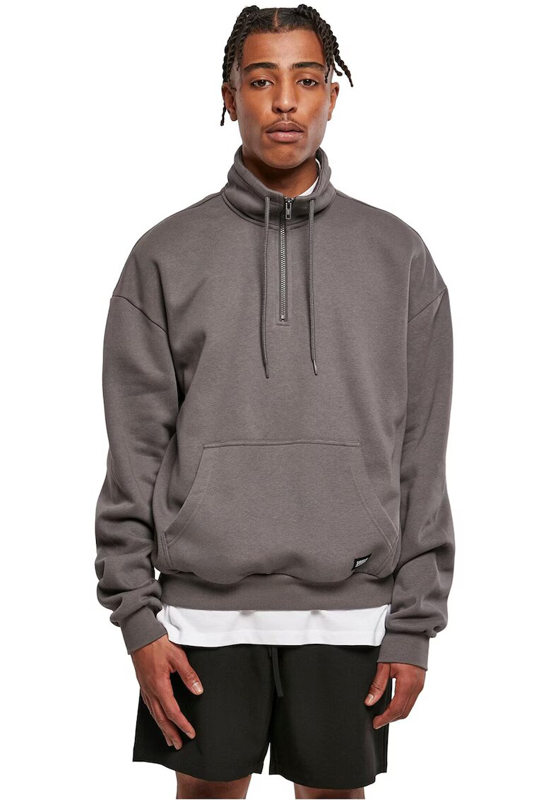 Urban Classics Bluza de trening din bumbac organic cu fermoar si buzunar kangaroo - Gri inchis