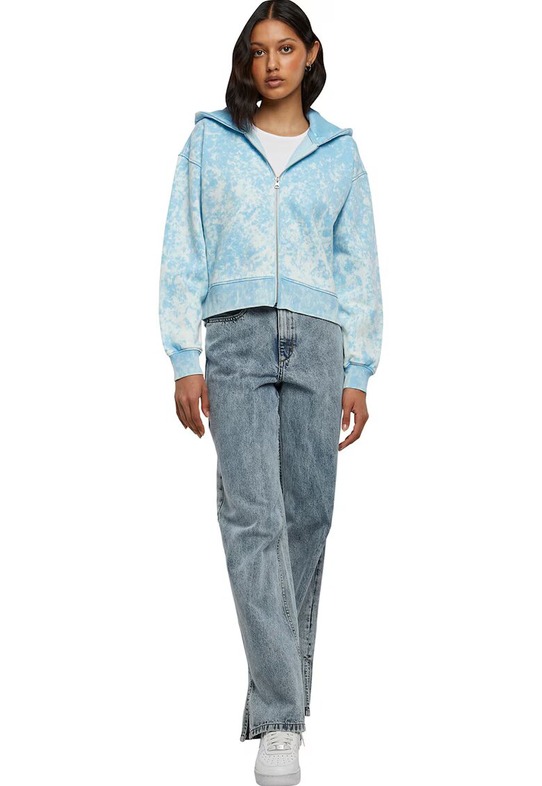 Urban Classics Hanorac crop cu model tie-dye - Albastru glaciar/Alb murdar