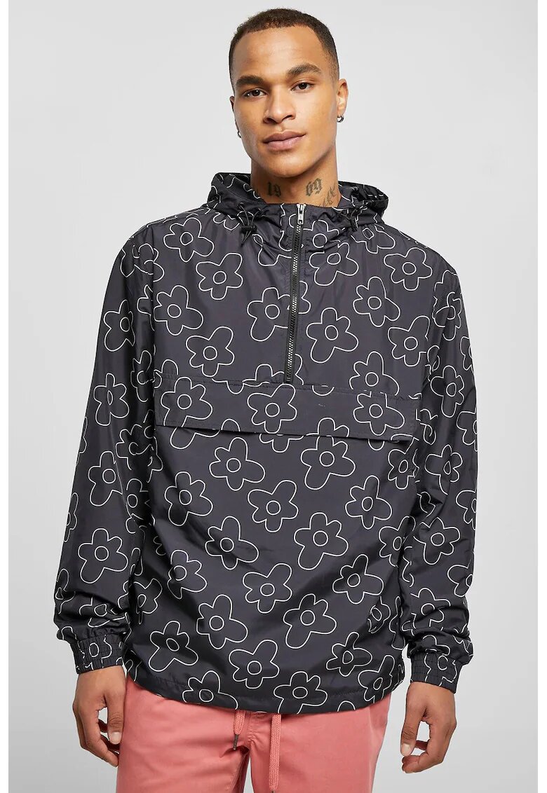 Urban Classics Jacheta cu fermoar scurt - model si gluga - Alb/Negru