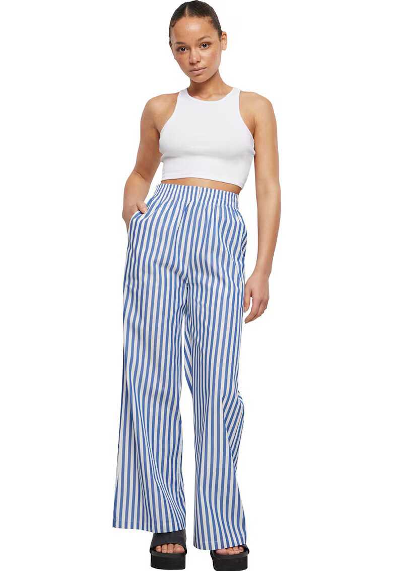 Urban Classics Pantaloni cu talie inalta si model in dungi - Alb/Albastru