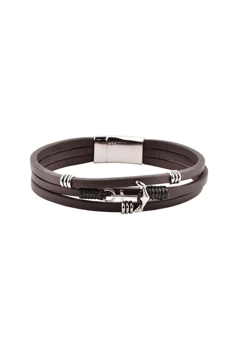 US Polo ASSN Bratara de piele cu elemente metalice - Maro inchis/Maro
