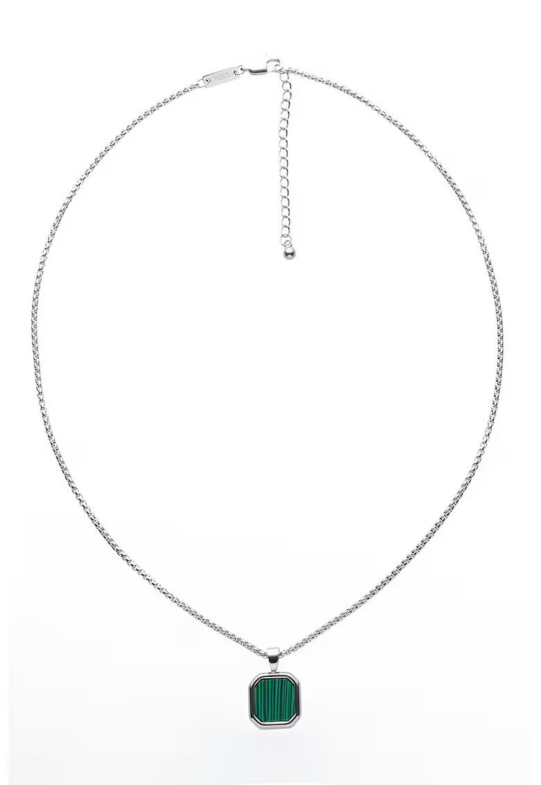 US Polo ASSN Colier de otel inoxidabil cu pandantiv zirconia - Verde englez/Argintiu