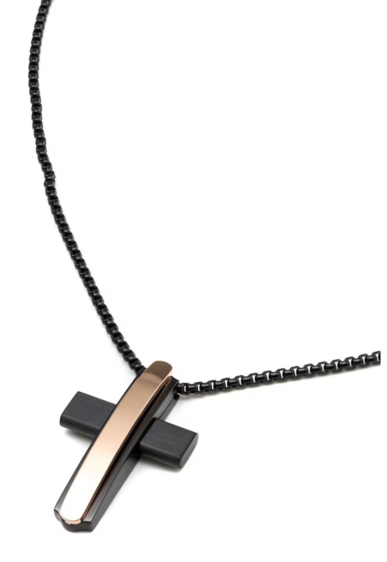 US Polo ASSN Colier din otel inoxidabil cu pandantiv cruce - Auriu/Negru/Auriu rose