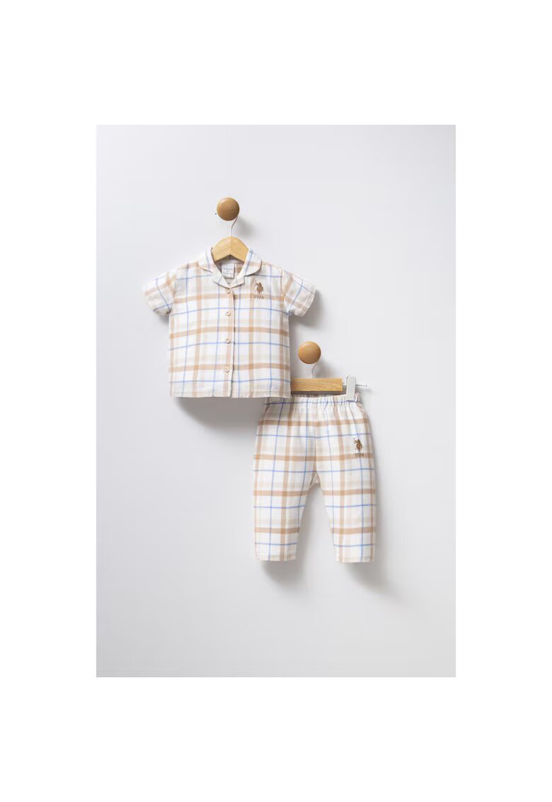 US Polo ASSN Pijama cu imprimeu si revere decupate Alb - Alb