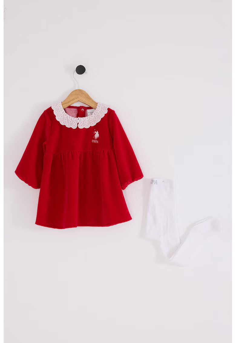 US Polo ASSN Rochie evazata cu maneci lungi - Rosu/Alb