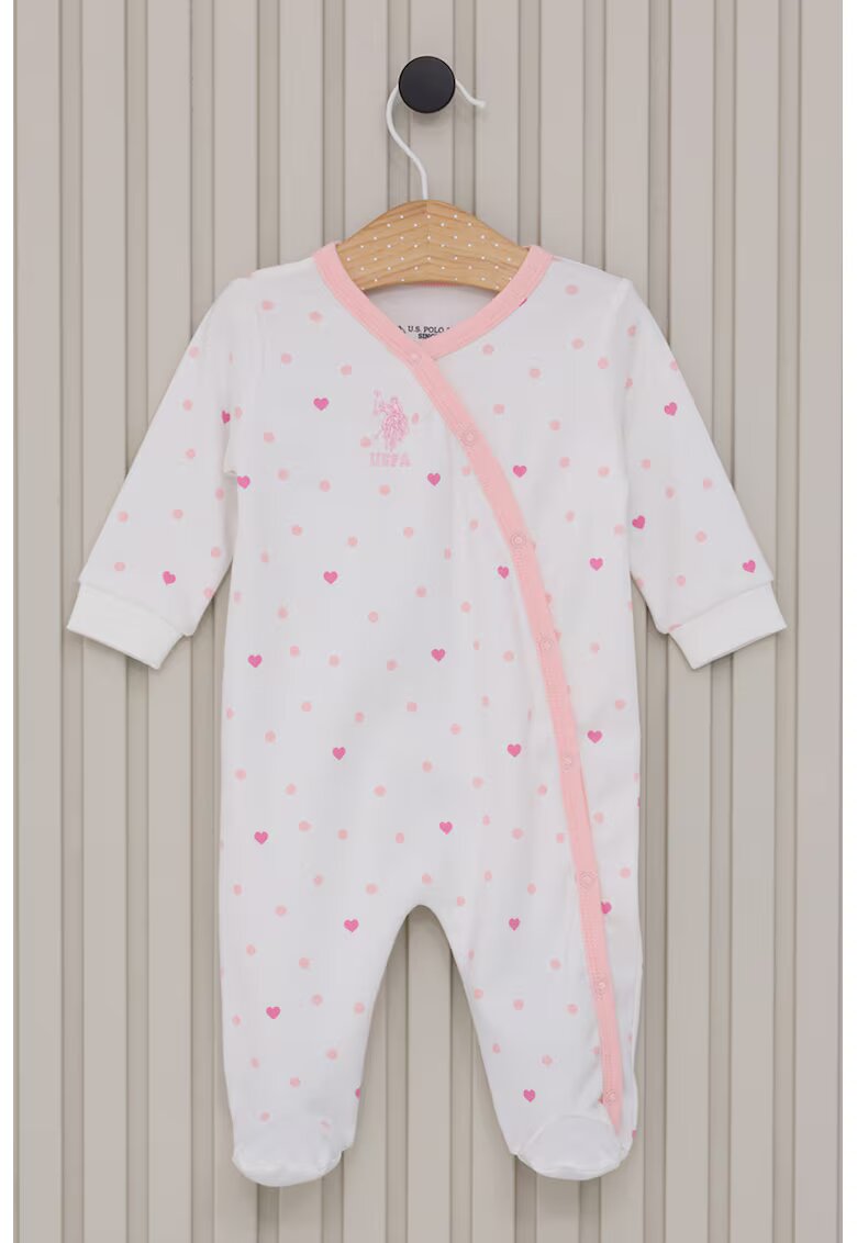 US Polo ASSN Salopeta de bumbac cu inimi - Alb/Roz