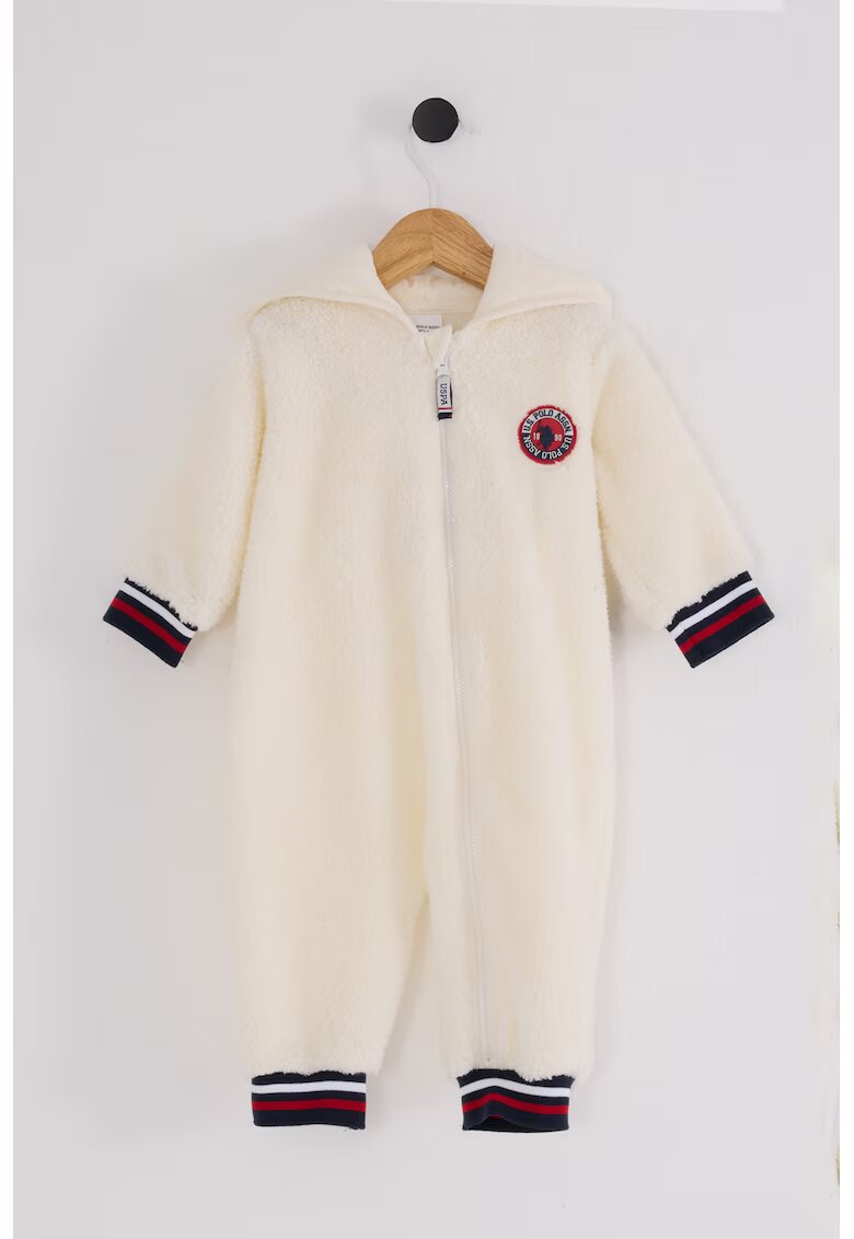 US Polo ASSN Salopeta din material teddy cu gluga si logo - Bej deschis