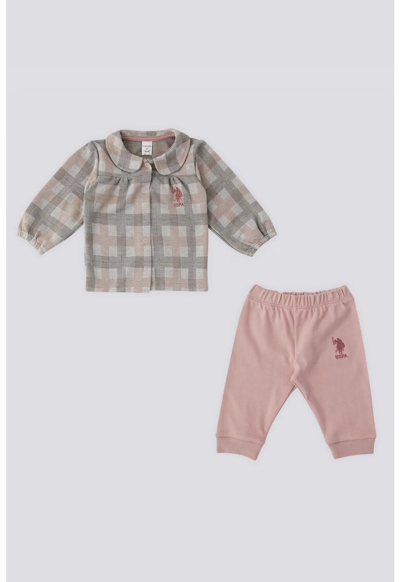 US Polo ASSN Set de bluza de in carouri si pantaloni de trening - Gri/Roz
