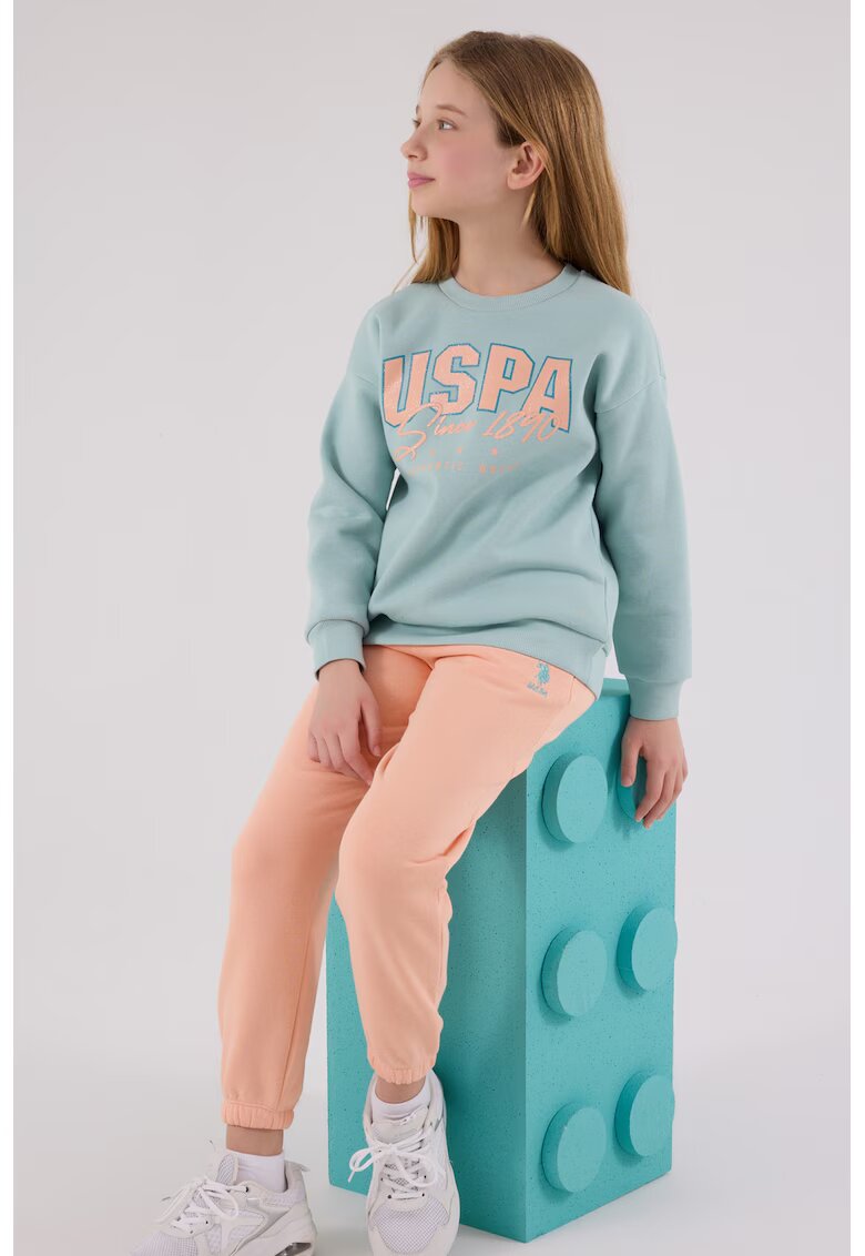 US Polo ASSN Set de bluza de trening si pantaloni de trening cu logo - 2 piese - Albastru inchis/Piersica/Verde menta