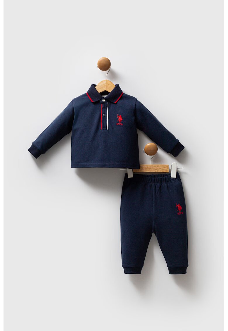 US Polo ASSN Set de bluza polo din bumbac si pantaloni de trening relaxed-fit - 2 piese - Rosu/Bleumarin