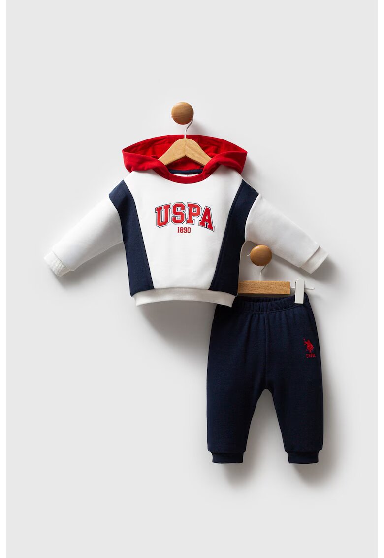 US Polo ASSN Set de hanorac cu imprimeu logo si pantaloni de trening - 2 piese - Rosu/Alb/Bleumarin