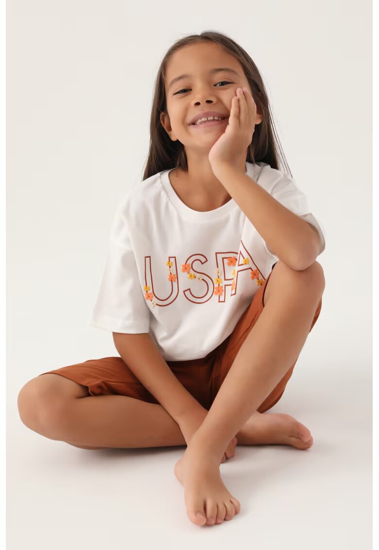 US Polo ASSN Set de imbracaminte cu logo - Alb/Portocaliu persan