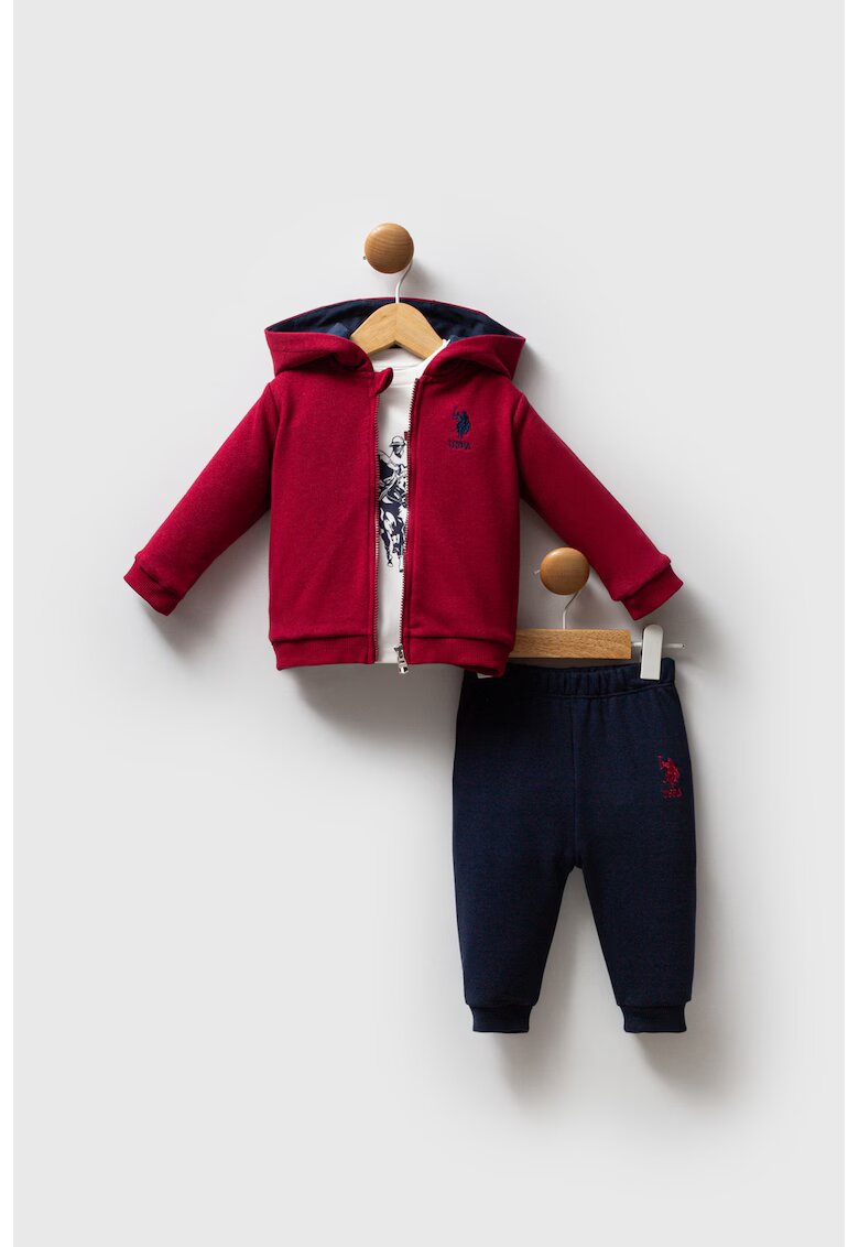 US Polo ASSN Set de imbracaminte din ametsec de bumbac - 3 Piese - Alb/Albastru ultramarin/Rosu inchis