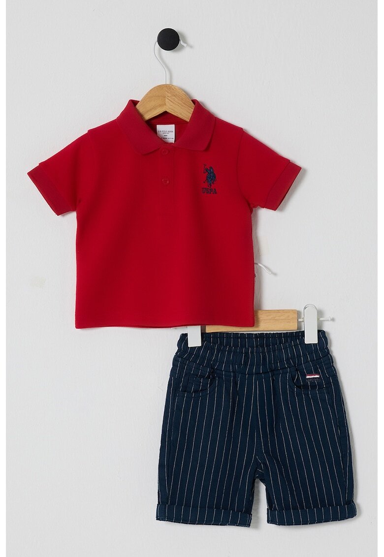 US Polo ASSN Set de tricou din bumbac si pantaloni scurti - 2 Piese - Rosu/Albastru inchis