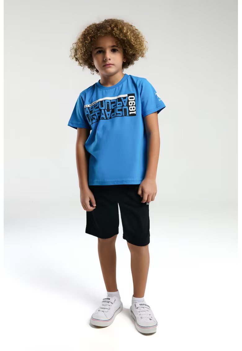 US Polo ASSN Set de tricou si pantaloni scurti - 2 piese - Negru stins - Alb - Albastru pastel/Negru stins/Alb optic