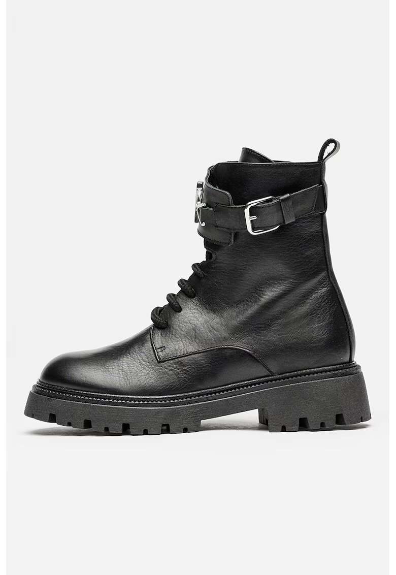 Valentino Ghete de piele cu logo - Negru