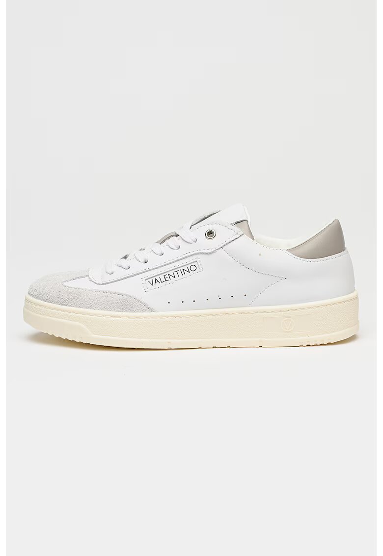 Valentino Pantofi sport unisex de piele si piele intoarsa - Gri deschis/Alb optic