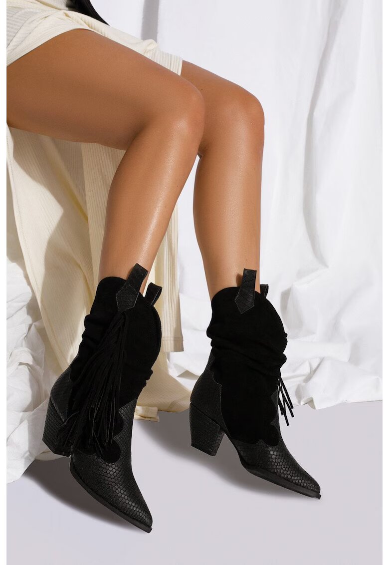 Vanilla Botine cowboy din piele intoarsa - decorate cu franjuri Nora
