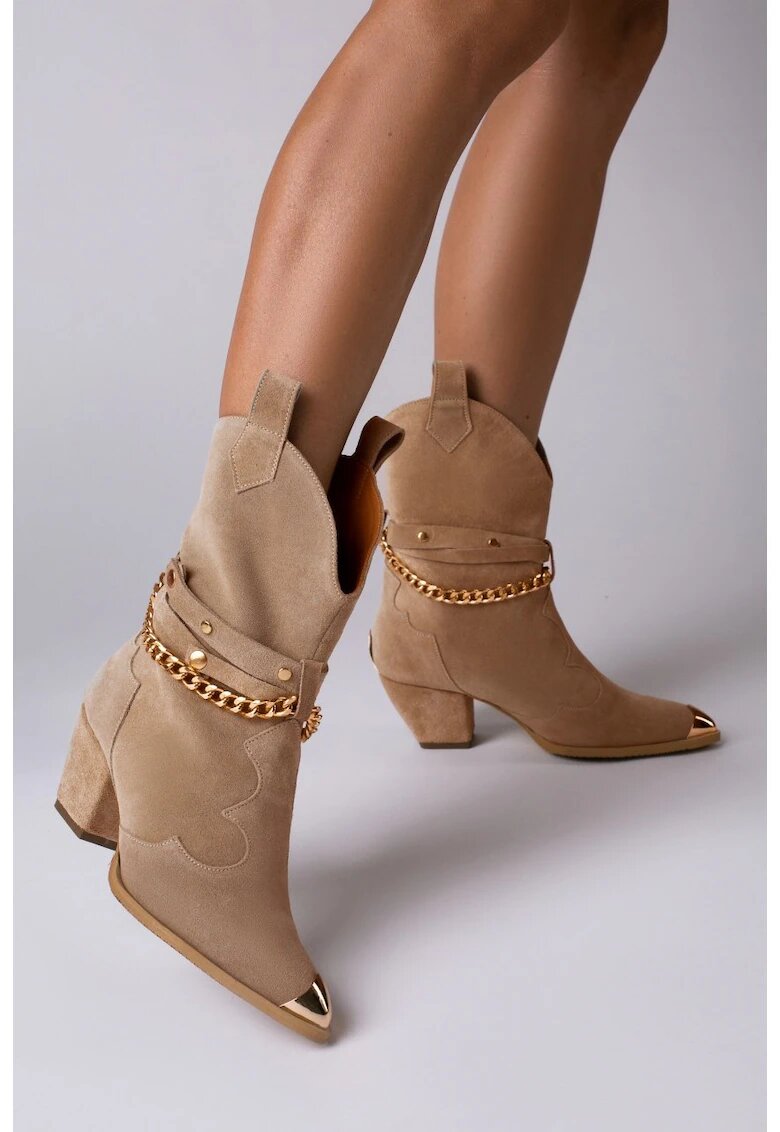 Vanilla Ciocate Bushra Piele Intoarsa Camel cu Accesorii Aurii