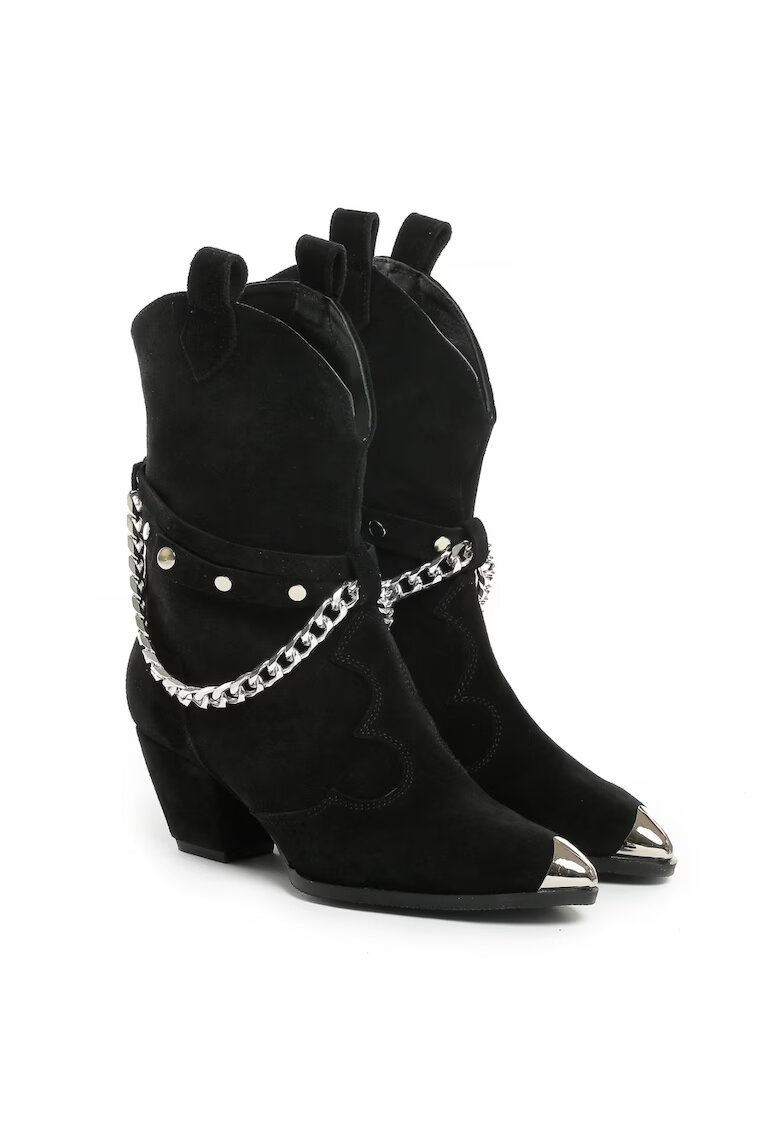 Vanilla Ciocate Bushra Piele Intoarsa Neagra cu Accesorii Argintii