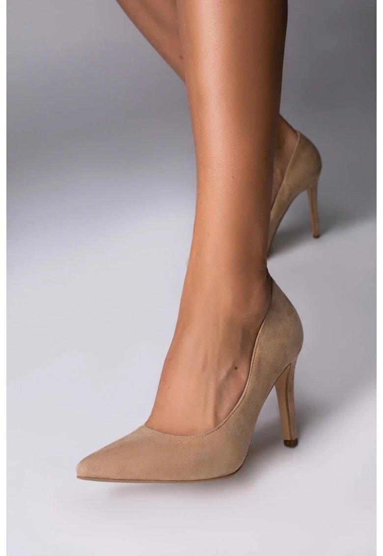 Vanilla Pantofi Stiletto cu toc subtire Corina - piele naturala intoarsa - crem