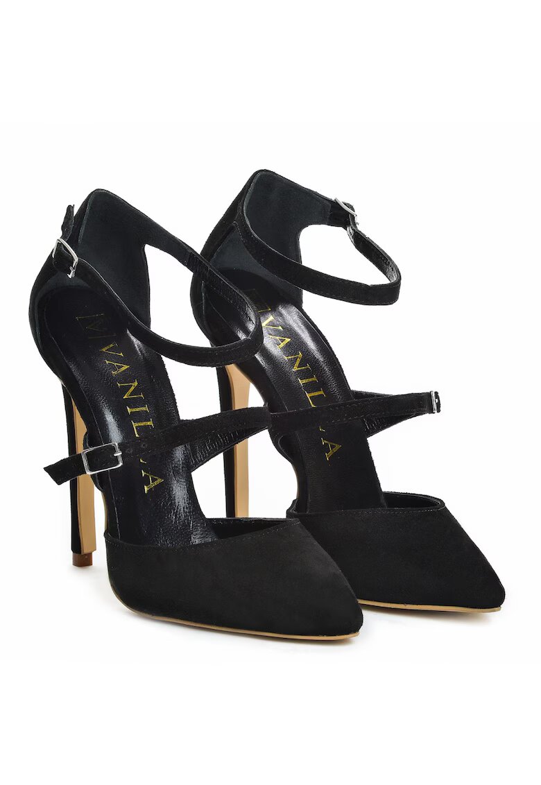 Vanilla Pantofi Stiletto cu toc subtire Dora - piele naturala intoarsa - negri