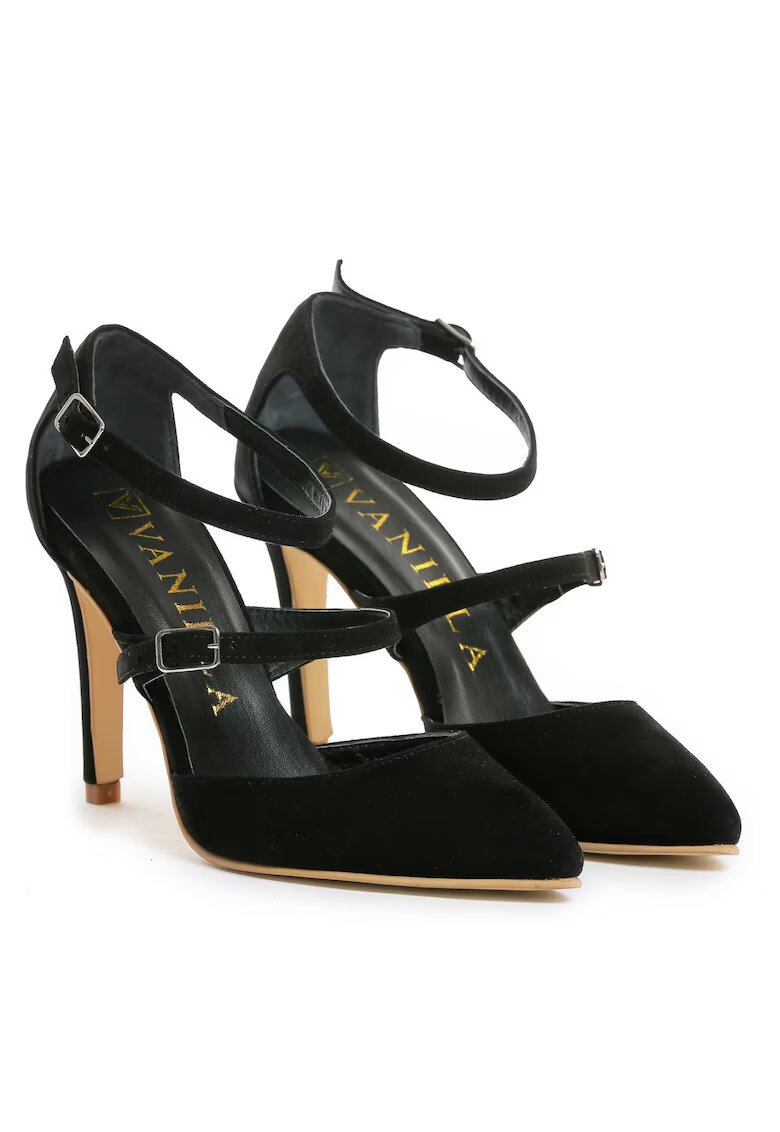 Vanilla Pantofi Stiletto cu toc subtire Dora - piele naturala intoarsa -negri - Negru