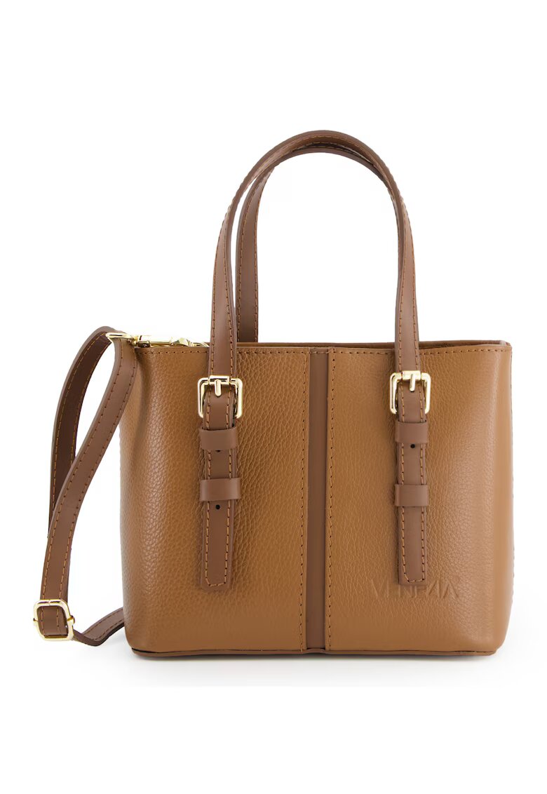 Venezia Geanta crossbody dama din piele naturala maro - dimensiuni 20x17x9cm - curea detasabila max 125cm