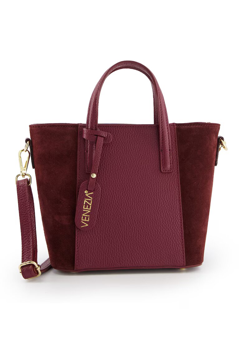 Venezia Geanta crossbody dama piele naturala - bordeaux - 19x27x11cm - curea detasabila max 120cm
