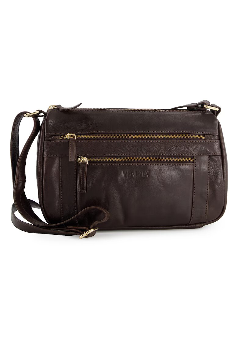 Venezia Geantă crossbody din piele naturală cu multiple buzunare cu fermoar