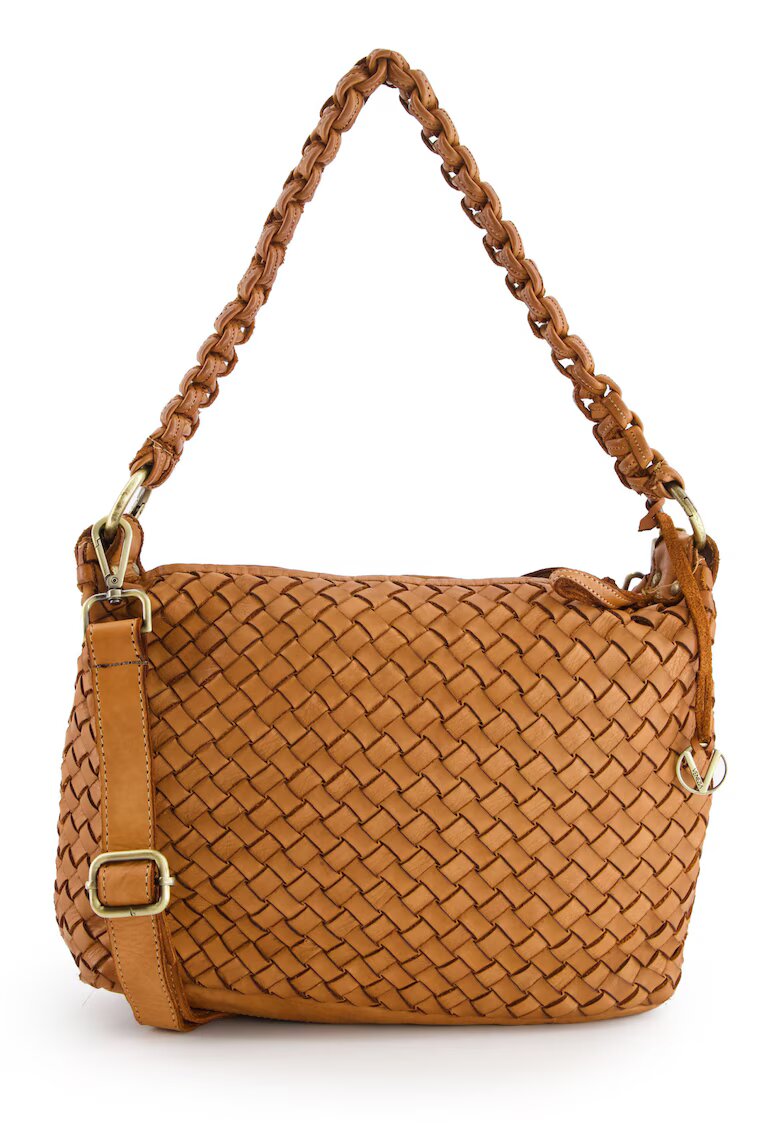 Venezia Geanta crossbody din piele naturala - maro - 23x38x12cm - cu 2 buzunare interioare - curea detasabila max 60cm